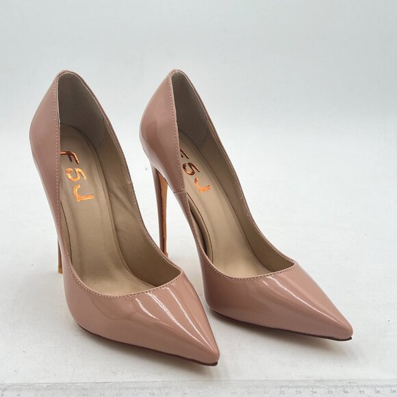 FSJ Nude Pointed Toe Pumps High Heel Sexy Stilettos Slip On Office Cute Shoes - Picture 4 of 7